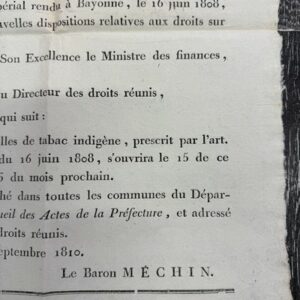 Document Empire 1810: Arrêté préfectoral tabac Calvados