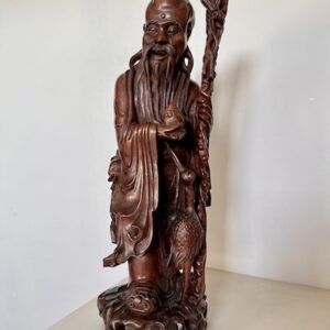 Statue en bois de Shou Xing – Dieu chinois de la longévité (52 cm)